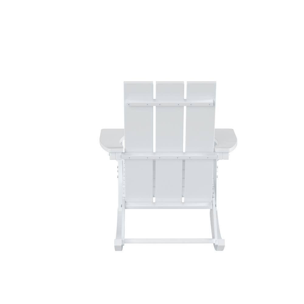 Shoreside White HDPE Modern Adirondack Outdoor Rocking Chair