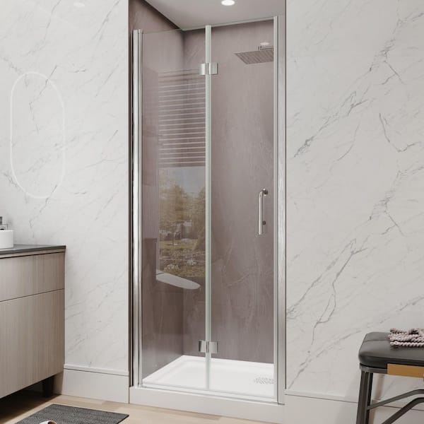 32 to 34 in. W x 72 in. H Bi-Fold Frameless Shower Door in Brushed Nickel with Tempered Clear Glass