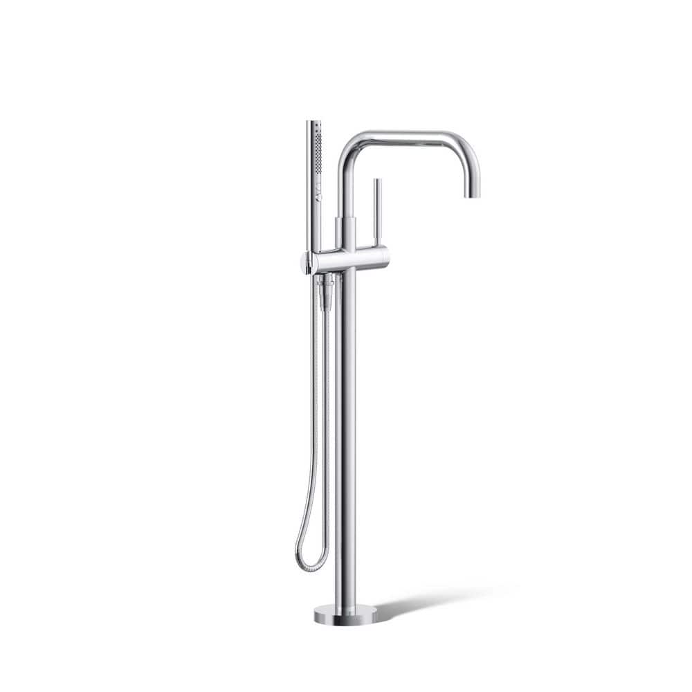 Polished Chrome Floor-Mount Bath Filler with Handshower
