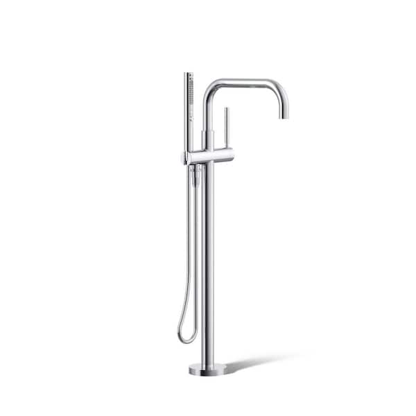 KOHLER Purist Single-Handle Floor Mount Roman Tub Faucet with Handshower in Polished Chrome