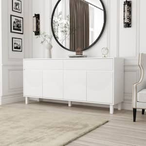 White Wood 63 in. W Sideboard Accent Storage Cabinet Kitchen Cupboard with Adjustable Shelves and Drawers