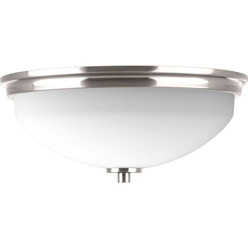 Brushed Nickel and White Glass 2-Light Flush Mount Ceiling Fixture