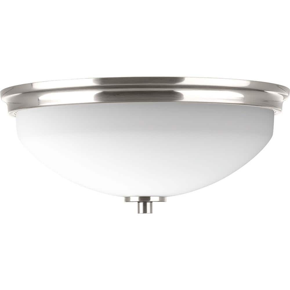 Brushed Nickel and White Glass 2-Light Flush Mount Ceiling Fixture