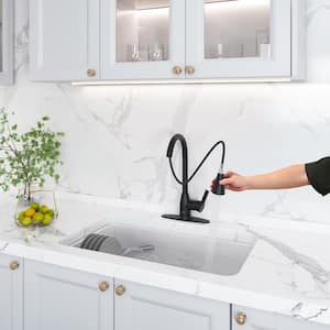 Single Handle Pull Down Sprayer Kitchen Faucet with Three Functions Spray Head in Matte Black