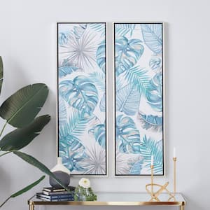 2- Panel Leaf Tropical Framed Wall Art with Silver Frame 47 in. x 16 in.
