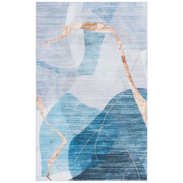 Malibu Blue/Gold 9 ft. x 12 ft. Machine Washable Abstract Modern Area Rug