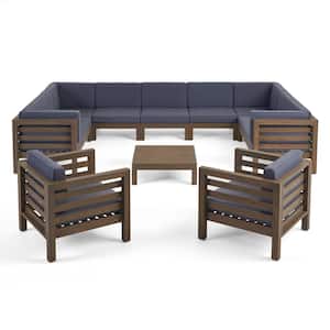 Oana Grey 10-Piece Wood Outdoor Patio Conversation Sectional Seating Set with Dark Grey Cushions