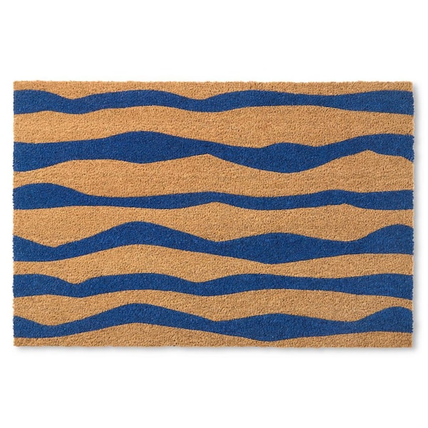Ravine Abstract Blue 18 in. x 30 in. Mountain Coir Door Mat