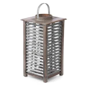 30.75 in. Galvanized Metal and Wood Lantern