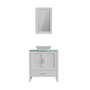 30 in. W x 18 in. D x 36 in. H Single Sink Freestanding Bath Vanity in White with White Glass Top
