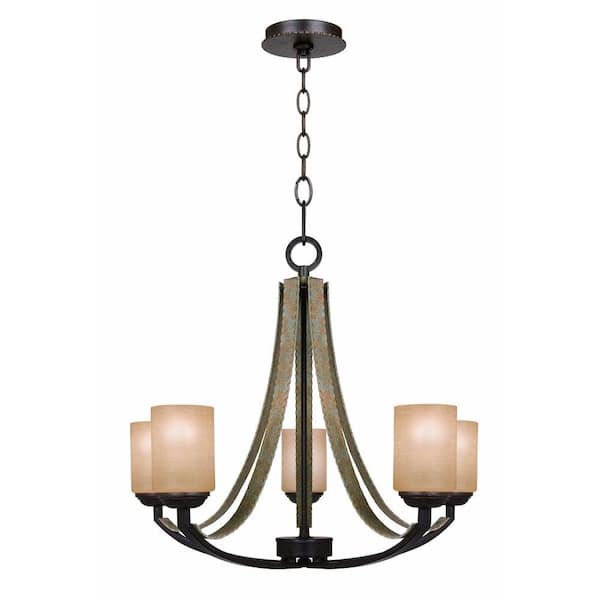 Hampton Bay Croft 5-Light Olive Stone Chandelier