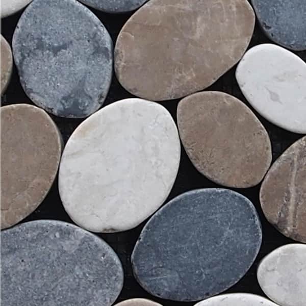 Pebble Marble Mosaic Tile Sample Color Tan, Off White, and Grey 4 in. x 6 in.