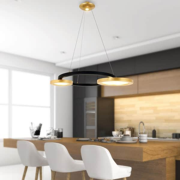 Deux Lunes 2 Light Integrated LED Chandelier With Sun Gold and Black Finish