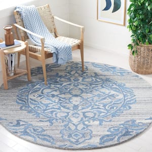Abstract Grey/Blue 6 ft. x 6 ft. Abstract Geometric Round Area Rug