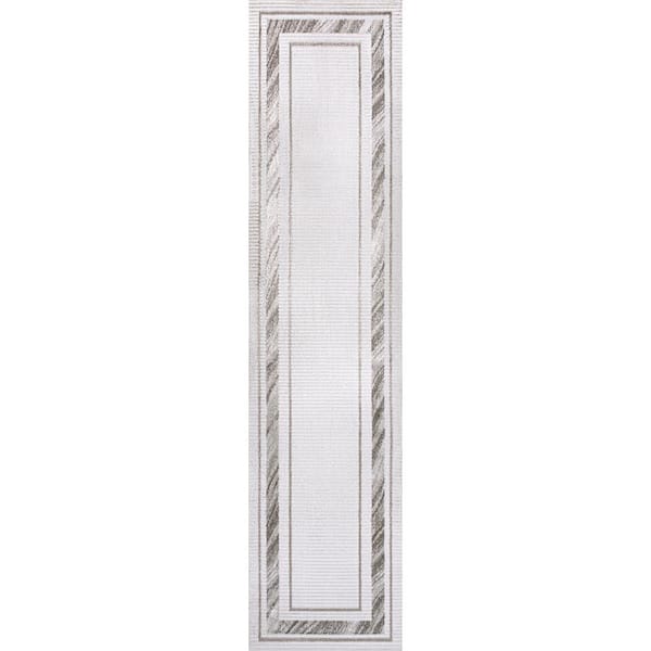JONATHAN Y Athens Classic Border Marble Pattern High-Low Silver/White 2 ft. x 8 ft. Runner Rug