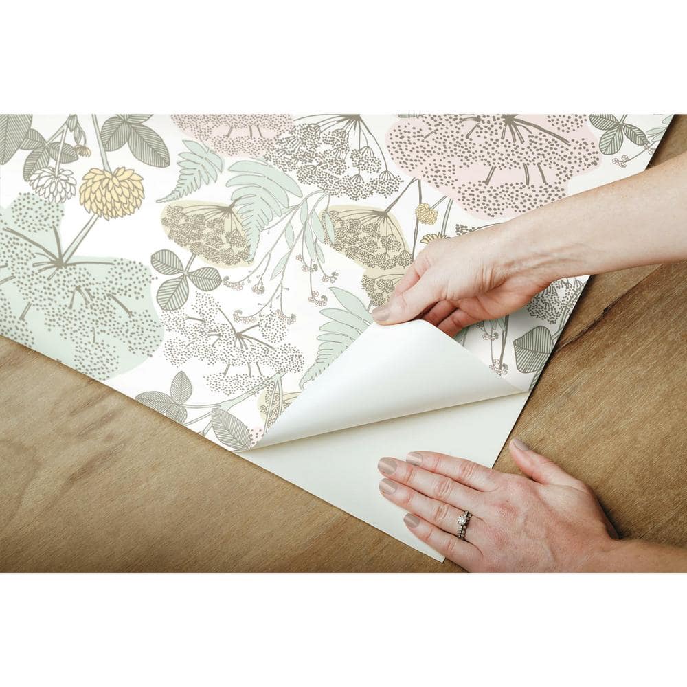 Pink and Green Floral Peel and Stick Vinyl Wallpaper