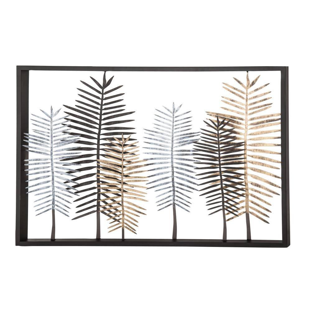 Modern Black and Gold Metal Leaf Wall Sculpture with Frame