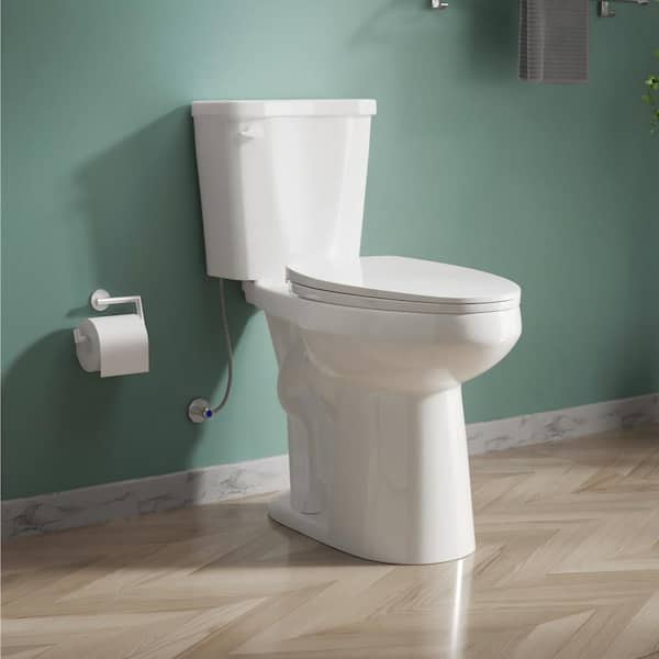 Extra Tall Toilet 21 in Elongated Bowl 1.28 GPF Single Flush White 2-Piece Toilet with Seat Included Easy Clean Surface