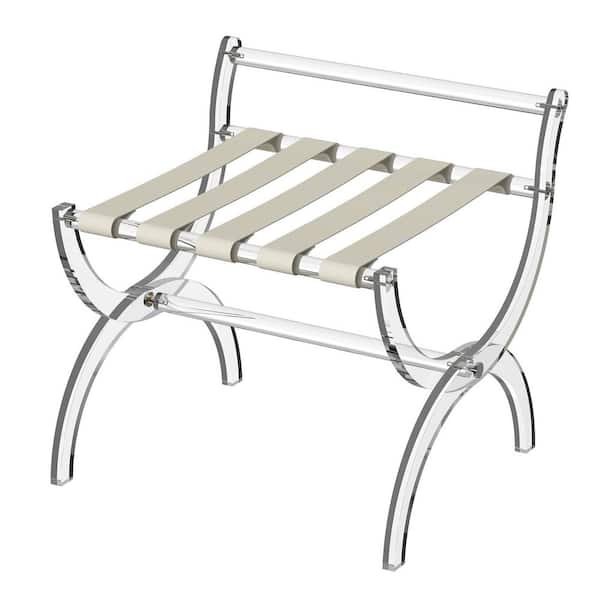 Acrylic Foldable Luggage Rack with High Back Support Bar and Leather Straps for Guest Room Bedroom Hotel, 50-100 lb.