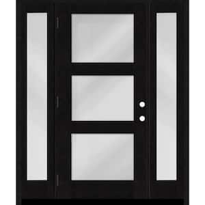Regency 64 in. x 80 in. Modern 3Lite Equal Clear Glass RHOS Onyx Mahogany Fiberglass Prehung Front Door w/Dbl12in.SL