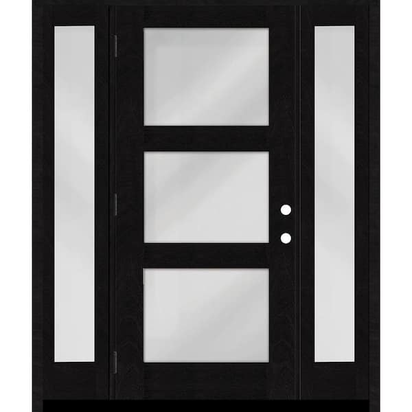 Regency 68 in. x 80 in. Modern 3-Lite Equal Clear Glass RHOS Onyx Mahogany Fiberglass Prehung Front Door DB 14 in. SL