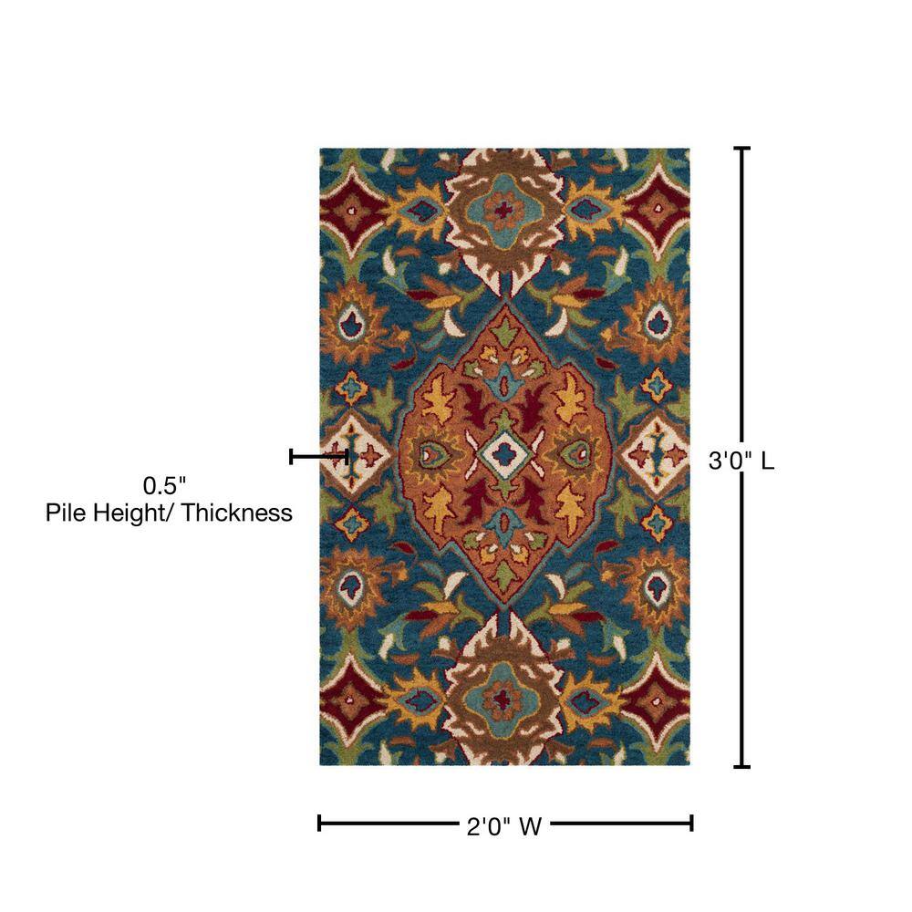 Heritage Hand-Tufted Blue and Camel Square Wool Accent Rug - 2' x 3'