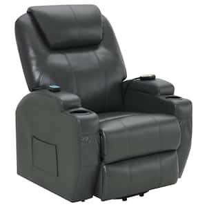 Sanger Charcoal Gray Upholstered Power Lift Recliner Chair with Massage