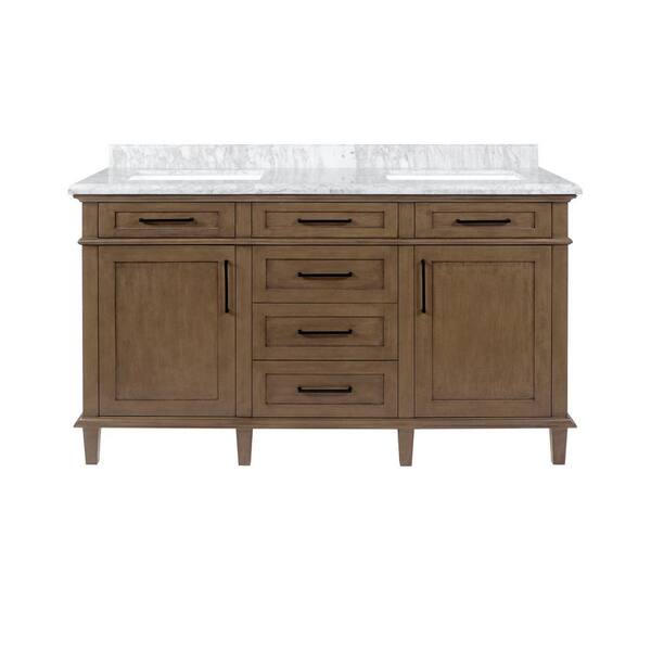 Home Decorators Collection Sonoma 60 in. W x 22 in. D x 34 in H Bath Vanity in Almond Latte with White Carrara Marble Top