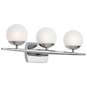 Jasper 6.25 in. 3-Light Chrome Bathroom Vanity Light with Etched Glass Shade