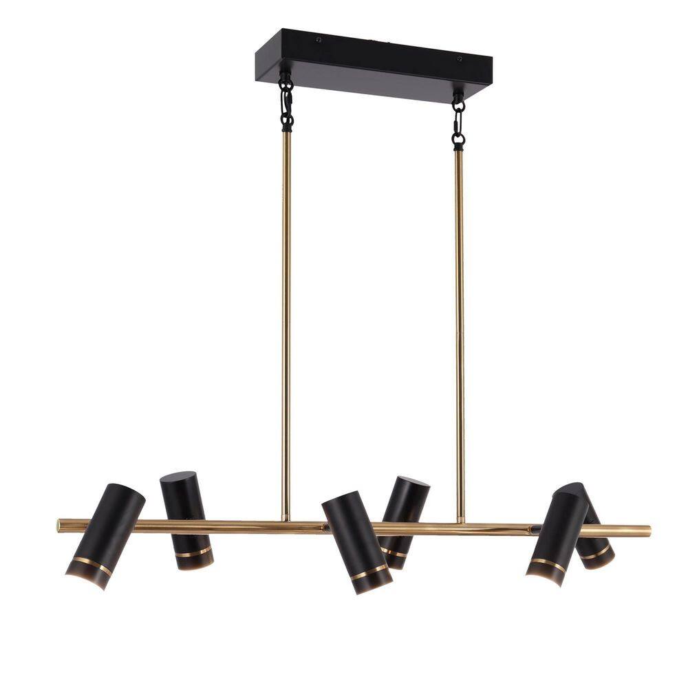 36 in. Modern 6-Light Black Integrated LED Sputnik Chandelier, Brass Gold Pendant Light with Cylinder Shade price history on PriceWatchPro