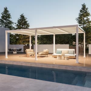 12 ft. x 20 ft. LED White Aluminum with Adjustable Louvered Roof and Gutter System for Terrace and Garden Patio Pergola