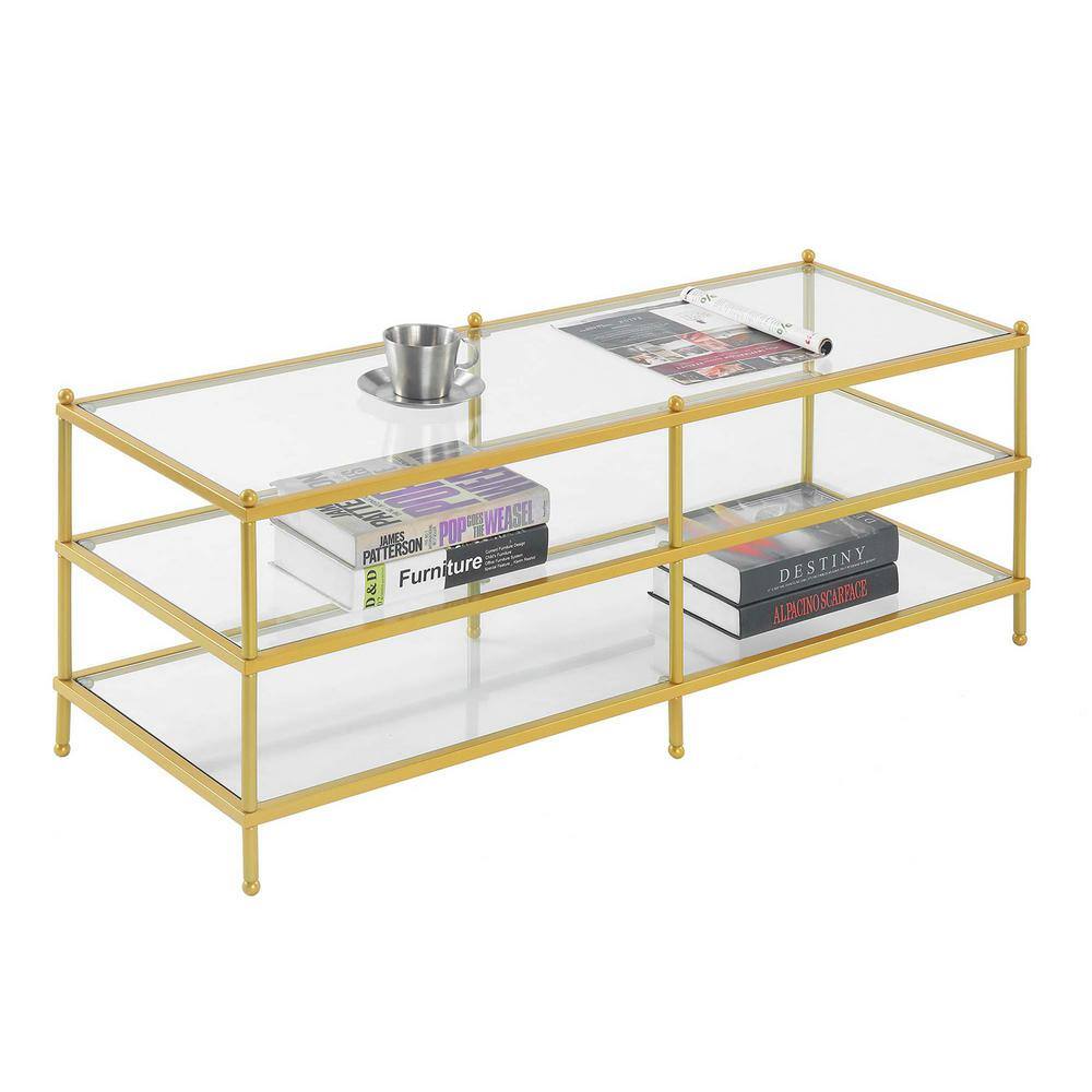 Elegant Gold-Finish 3-Tier Glass Coffee Table, 48" Rectangular