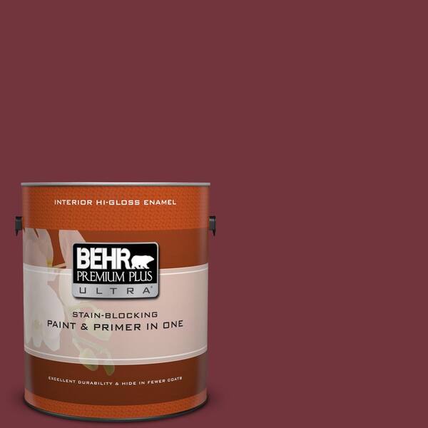 BEHR Premium Plus Ultra 1 gal. #S130-7 Cherry Cola Hi-Gloss Enamel Interior Paint and Primer in One