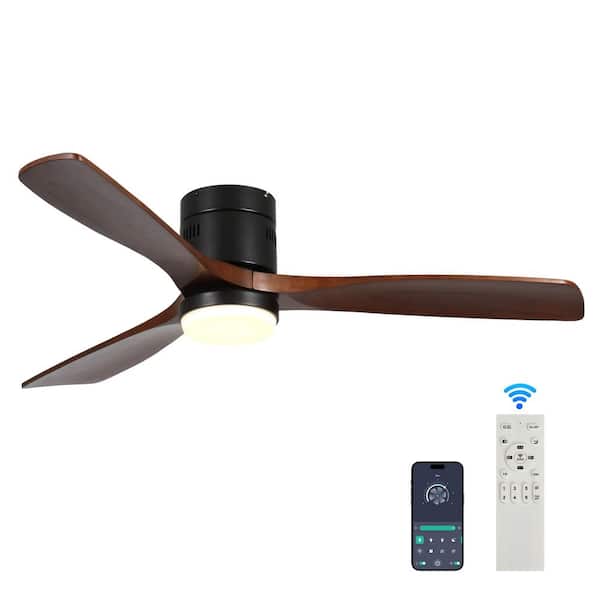 52 in. Smart Indoor Black Ceiling Fan with Light, Dimmable, Quiet Reversible DC Motor, 3 Solid Wood Blades and Remote