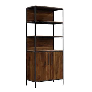 Nova Loft 76 in. Grand Walnut Metal and Engineered Wood 5-Shelf Bookcase with Doors