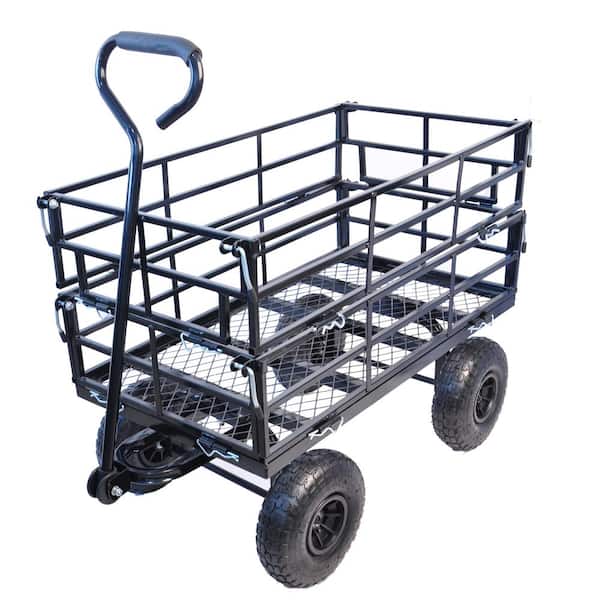 5.34 cu. ft. Heavy-Duty Metal Utility Cart Garden Cart in Black 550 lbs.