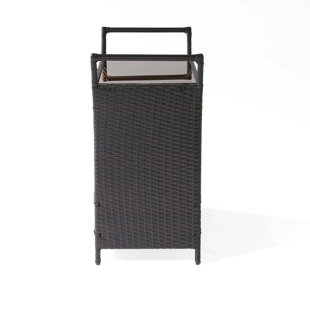 Bahama Black Wicker Outdoor Bar Cart with Glass Top and Storage