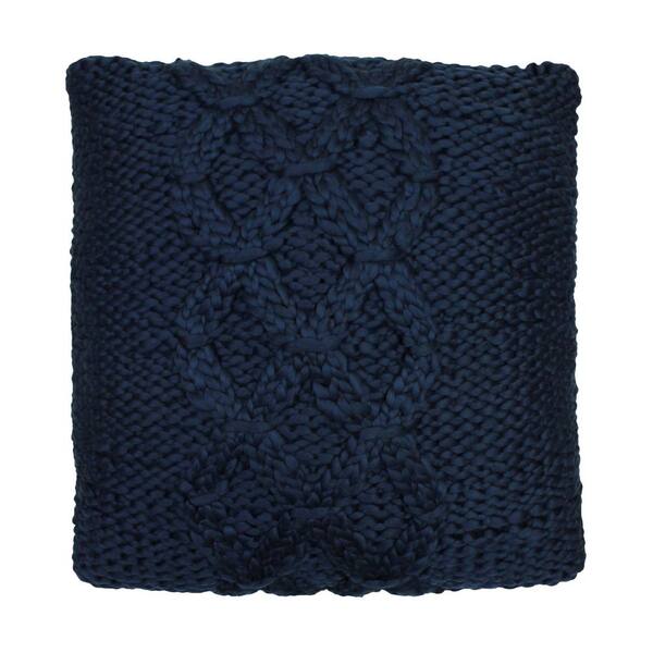 Laura Ashley Georgia Geometric Navy 20 in. x 20 in. Knit Decorative Throw Pillow