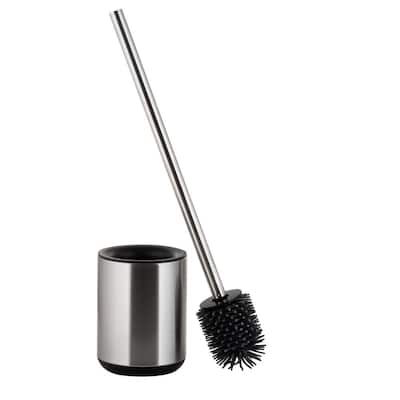 Toilet Brush and Holder White Pine Wood Holder and Frosted Glass Pot 