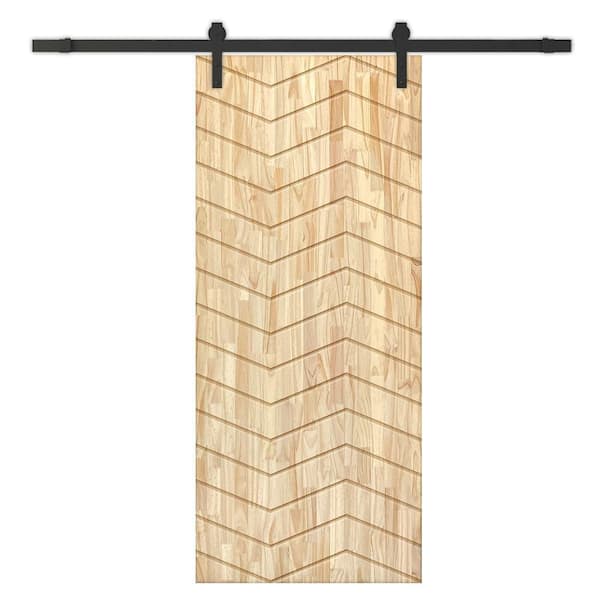 CALHOME 30 in. x 96 in. Natural Pine Wood Unfinished Interior Sliding Barn Door with Hardware Kit