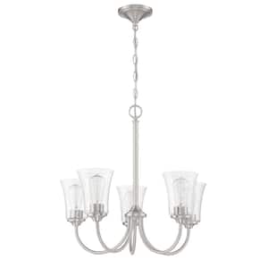 Gwyneth 5-Light Brushed Nickel Finish w/Seeded Glass Transitional Chandelier for Kitchen/Dining/Foyer No Bulb Included