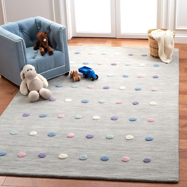 Kids 5 ft. x 8 ft. Silver Polka-Dot Area Rug