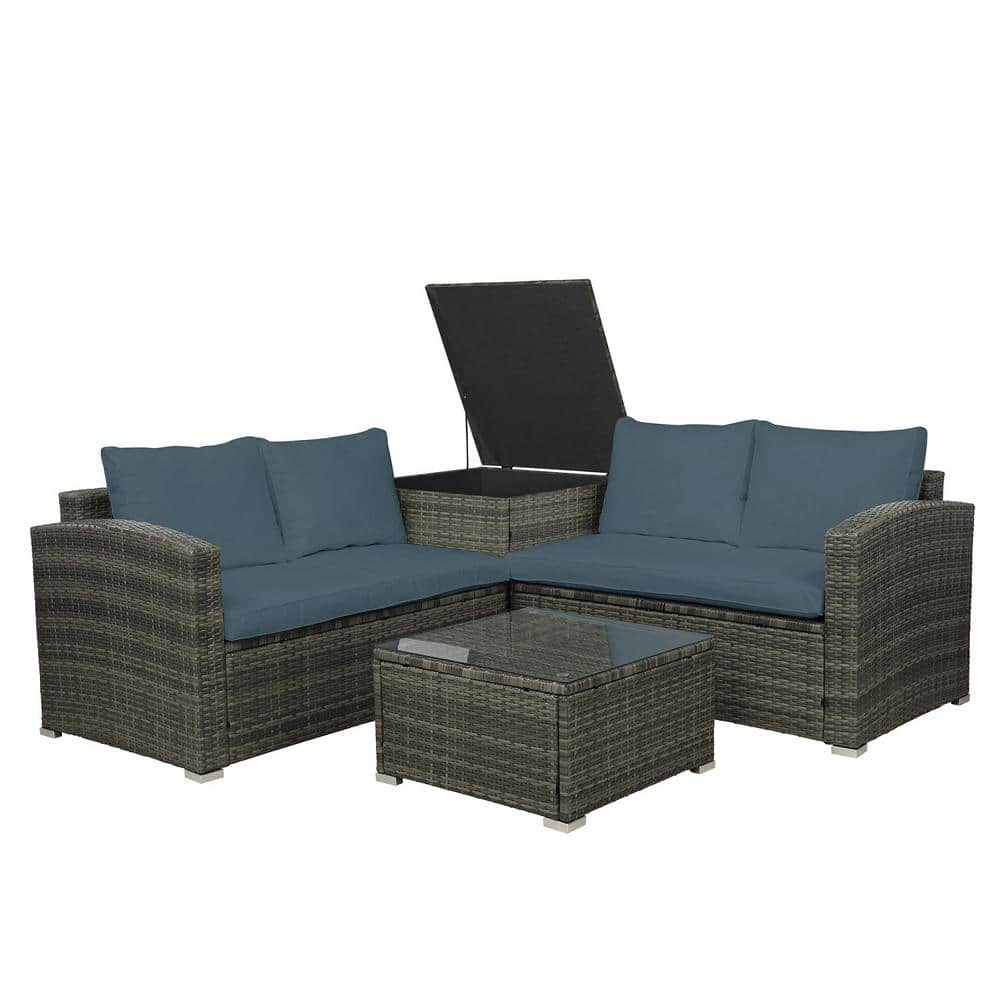 DIRECT WICKER Belle 4-Pieces PE Rattan Wicker Outdoor Sectional Sofa ...