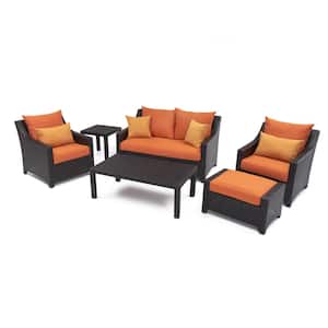 Deco 6-Piece Wicker Patio Conversation Set with Sunbrella Tikka Orange Cushions
