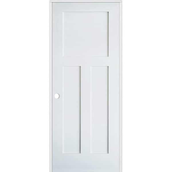 Krosswood Doors 18 in. x 80 in. Craftsman Shaker Primed MDF 3 Panel Solid Core Right-Hand Single Prehung Interior Door