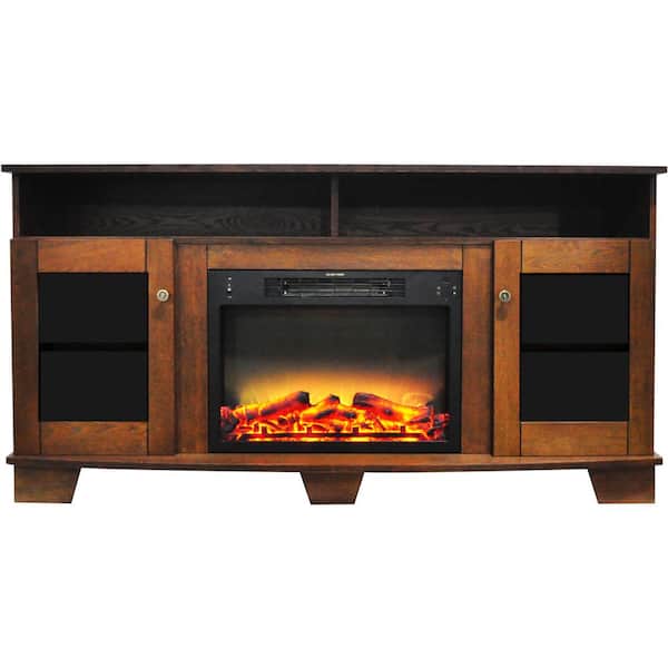 Cambridge Savona 59 in. Electric Fireplace in Walnut with Entertainment Stand and Enhanced Log Display