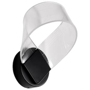 Barnett 1-Light 7.5 in. Matte Black Integrated LED Wall Sconce with Silk Screened Acrylic Shade