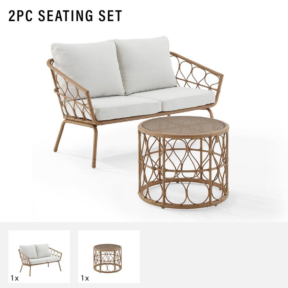 Juniper 2-Piece White Steel Boho-Chic Outdoor Loveseat Set