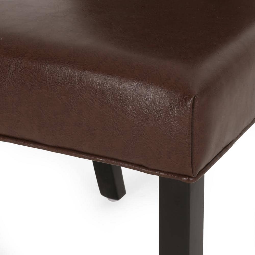 High-Back Dark Brown Faux Leather Upholstered Side Chairs, Set of 2