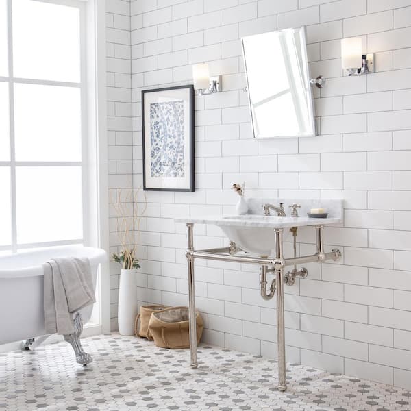 Embassy 30 in. Brass Wash Stand Legs with Polished Nickel Connectors and P-Trap Kit